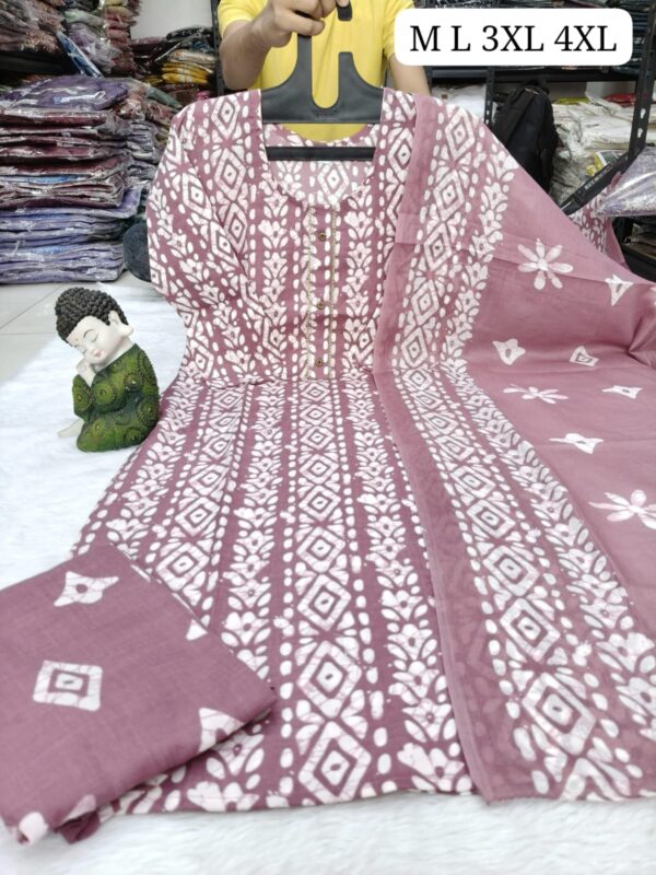 Block print Batik Kurta, 3-piece set, Heavy slub cotton