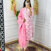 Cotton 2-piece dress set, kurti with pant and duptta, Malmal fabric, 3/4 sleeves