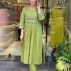 Block print, floral embroidery, cotton kurta set