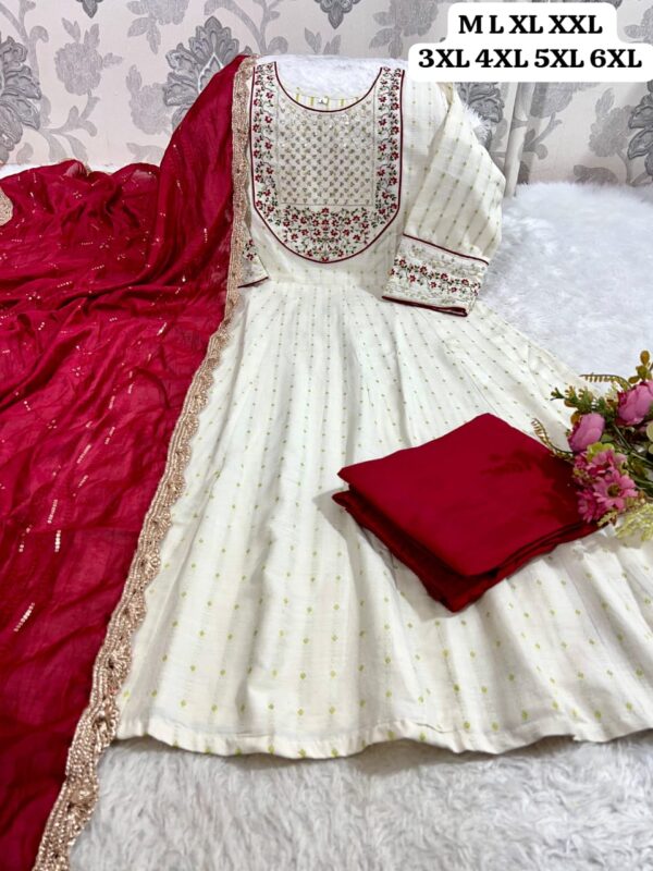 Floral Embroidered Cotton Kurti, Round Neck, 3/4th Sleeves, Sequins Work, Round Flared Design