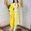 Cotton 2-piece dress set, kurti with pant and duptta, Malmal fabric, 3/4 sleeves