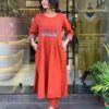 Block print, floral embroidery, cotton kurta set