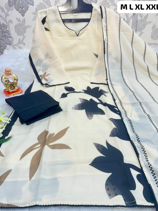 Fully Elegant, Pure Muslin Suit Set, Flower Print, Lace Detailing, Matching Pants, Printed Dupatta