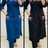 Embroidery work Cotton kurti, 2-side pocket pant, office wear, trendy look, available in 2 colours