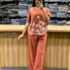 2-piece Cotton Slub Set, Short Length Top, Aari Embroidery, Full Hand Design, Heavy Cotton Pant, Side Pockets