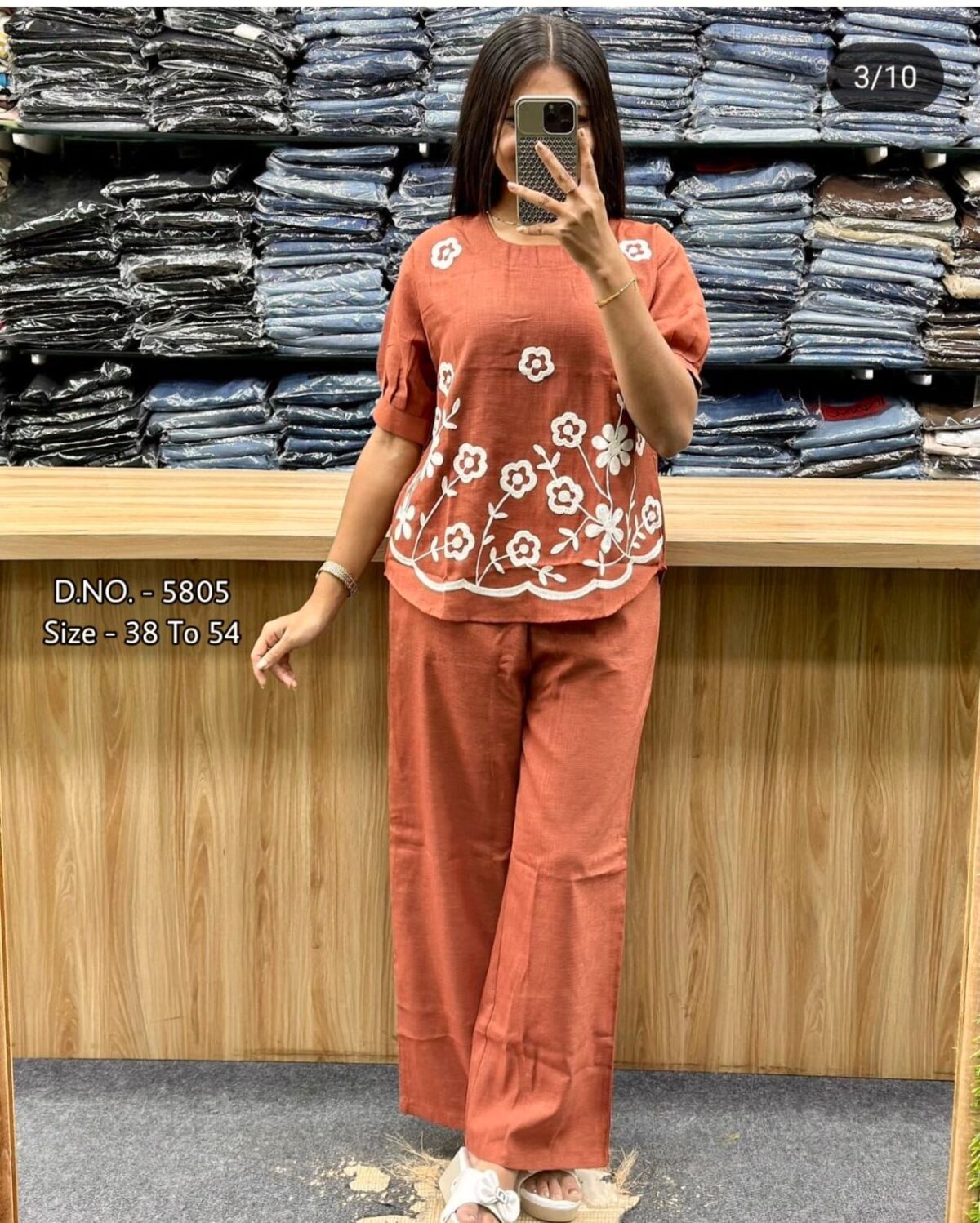 2-piece Cotton Slub Set, Short Length Top, Aari Embroidery, Full Hand Design, Heavy Cotton Pant, Side Pockets