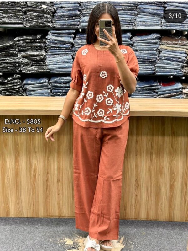 2-piece Cotton Slub Set, Short Length Top, Aari Embroidery, Full Hand Design, Heavy Cotton Pant, Side Pockets