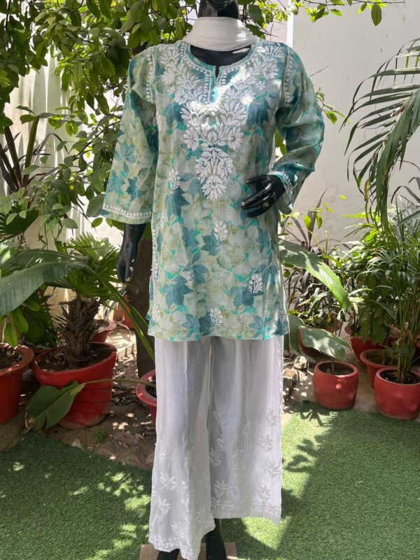 Mul Print Short Top, Modaal Plazzo, Siffon Dupatta, Women's 3-piece set