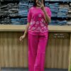 2-piece Cotton Slub Set, Short Length Top, Aari Embroidery, Full Hand Design, Heavy Cotton Pant, Side Pockets