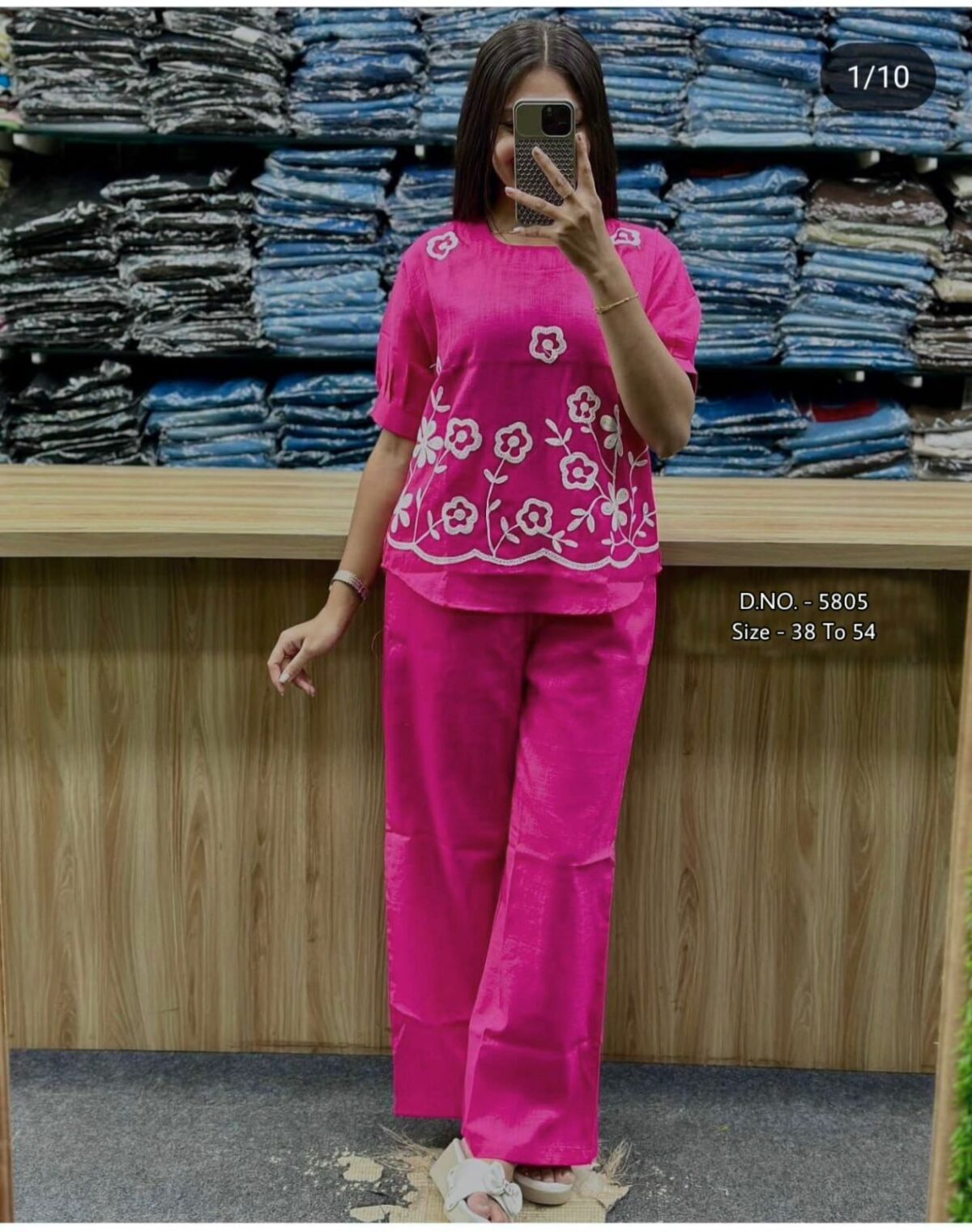 2-piece Cotton Slub Set, Short Length Top, Aari Embroidery, Full Hand Design, Heavy Cotton Pant, Side Pockets
