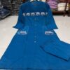 Embroidery work Cotton kurti, 2-side pocket pant, office wear, trendy look, available in 2 colours