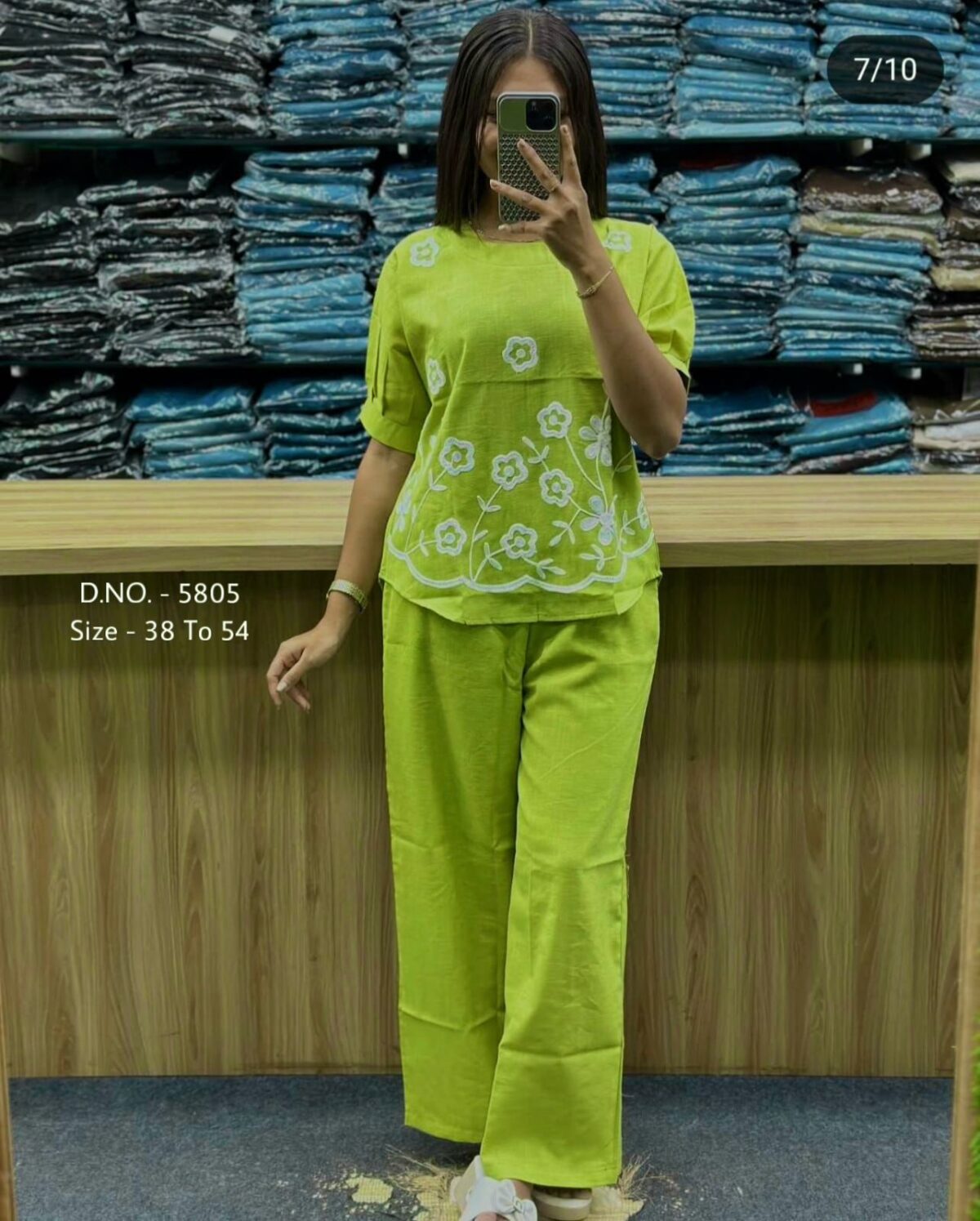 2-piece Cotton Slub Set, Short Length Top, Aari Embroidery, Full Hand Design, Heavy Cotton Pant, Side Pockets