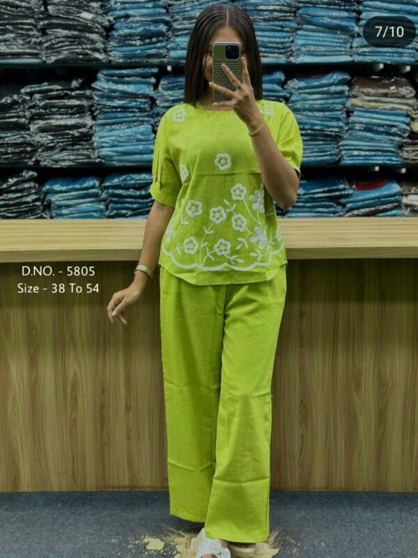 2-piece Cotton Slub Set, Short Length Top, Aari Embroidery, Full Hand Design, Heavy Cotton Pant, Side Pockets