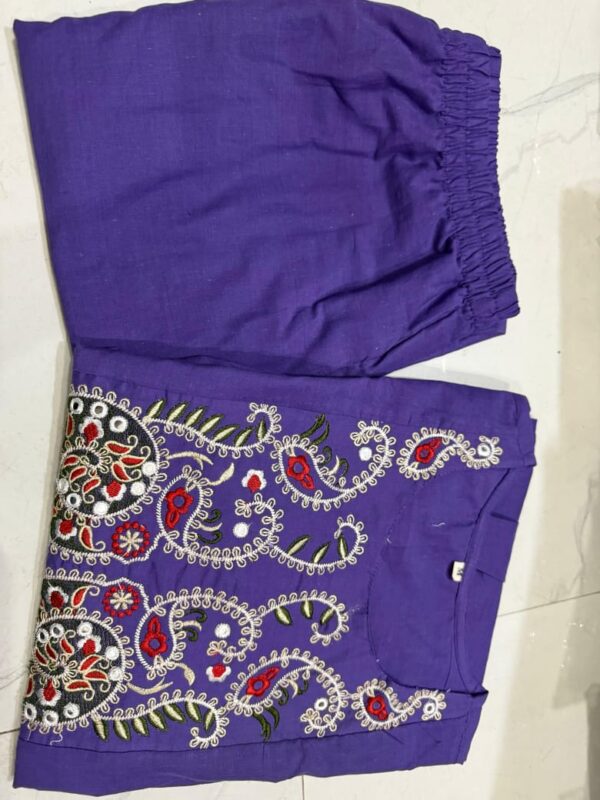 Embroidered cotton kurti with pant set, 3 colors