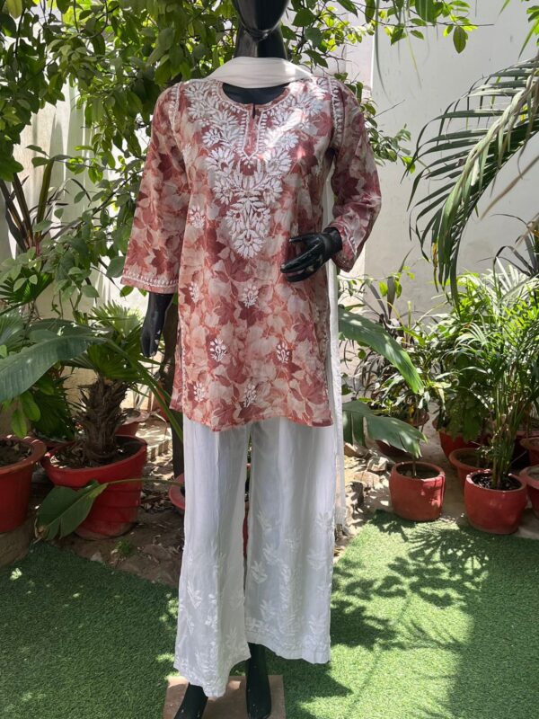 Mul Print Short Top, Modaal Plazzo, Siffon Dupatta, Women's 3-piece set