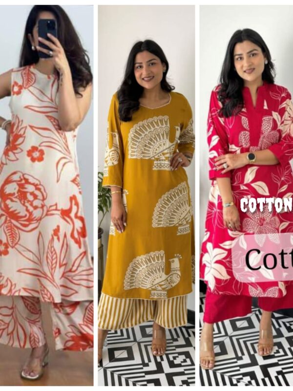 3-piece Block Print Kurta Set, M to XXL, Cotton Blend