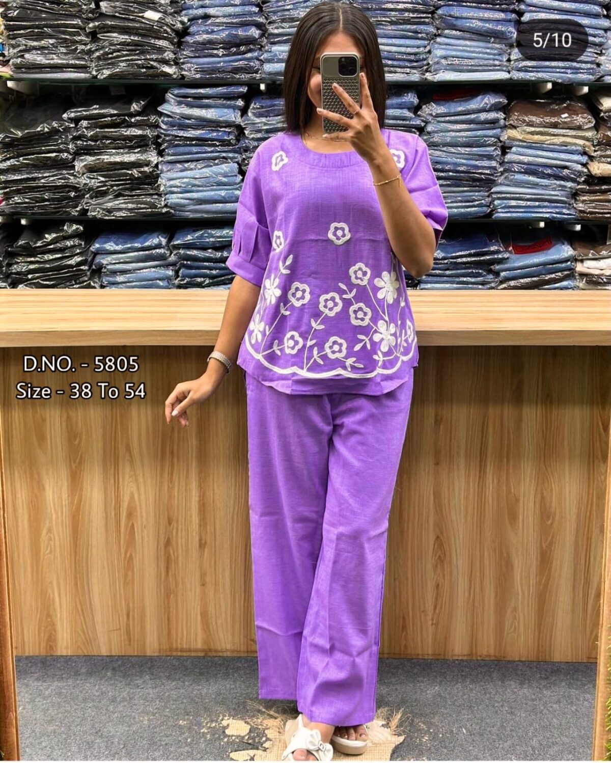 2-piece Cotton Slub Set, Short Length Top, Aari Embroidery, Full Hand Design, Heavy Cotton Pant, Side Pockets