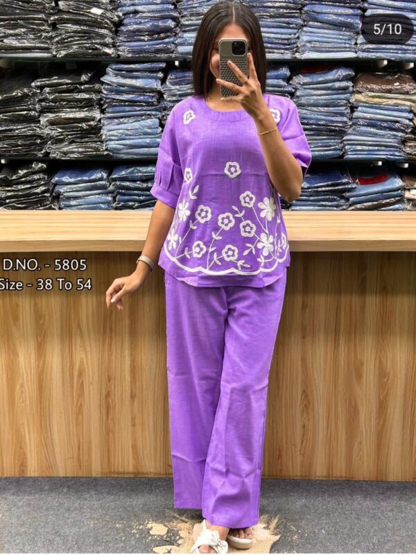 2-piece Cotton Slub Set, Short Length Top, Aari Embroidery, Full Hand Design, Heavy Cotton Pant, Side Pockets