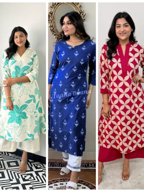 3-piece Block Print Kurta Set, M to XXL, Cotton Blend