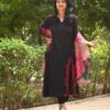 3-piece A-line suit set, cotton kurta, embroidered details