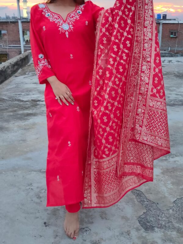 Exclusive party wear, 3-piece Chanderi set, sizes 40, 42, 44, 46