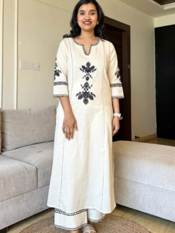 Embroidered South Cotton Kurta Pant Set, Festive Wear, Beautiful Detailing, Elegant Design