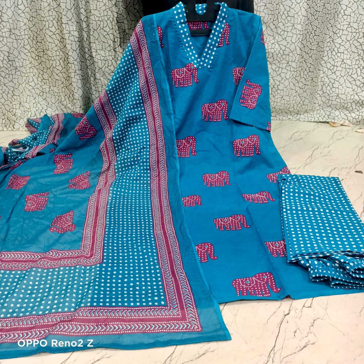 Premium Camric Cotton print, 3-piece Kurti set, Dupatta included