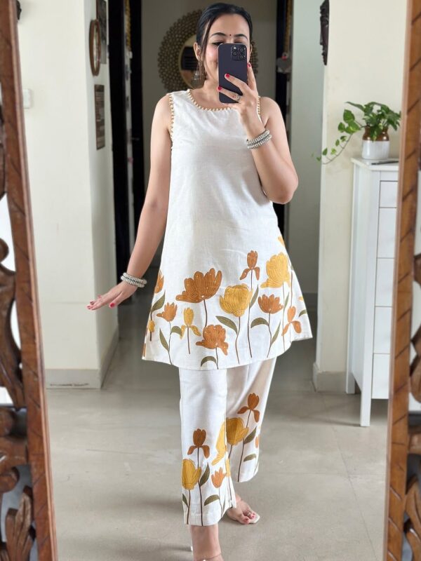 Cotton flex print kurta, premium quality, original kantha work, mega sleeves, budget-friendly
