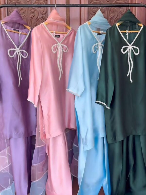 Designer Farsi Salwar Suit, Beads Work Top, Organza Dupatta, Four Colors