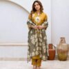 Hand work Cotton kurti, pant, dupatta set, Festival collection, Mul mul dupatta, Pure cotton