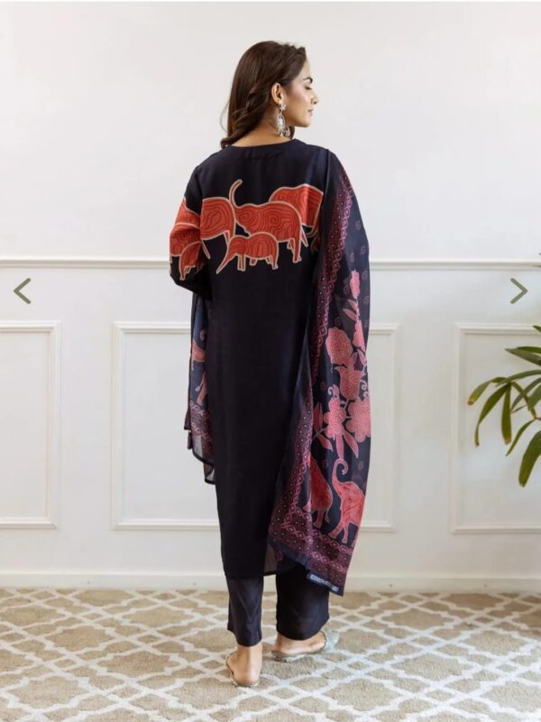 Elephant print, Cotton, A-line kurta set, straight cut, 3/4 sleeves