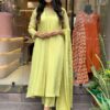 2-piece Pure Cotton Kurta Set, Emb Neck Yoke, Cotton Pant, Malmal Dupatta