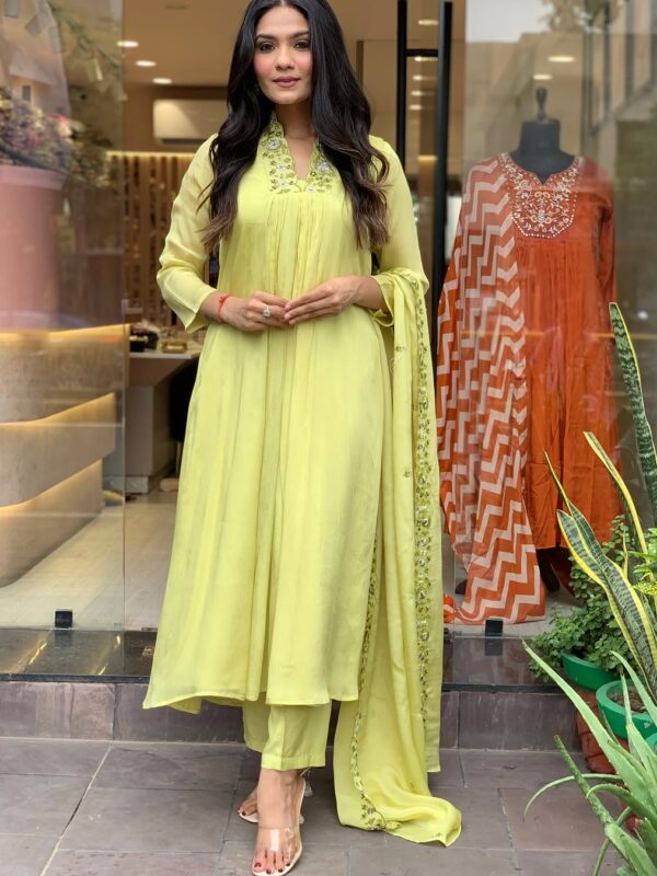 2-piece Pure Cotton Kurta Set, Emb Neck Yoke, Cotton Pant, Malmal Dupatta