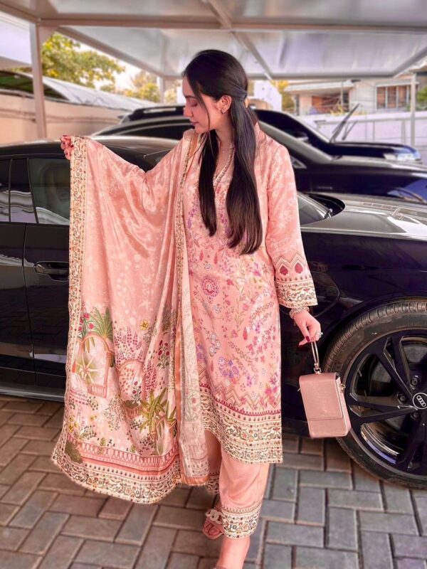 Fancy Printed, Pure Chinon Silk, 3-piece Kurta Set, with Palazzo and Dupatta
