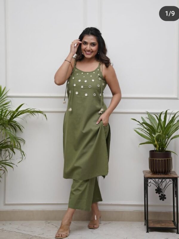 3-colour Cotton Slub Cord Set, Gorgeous Ladies Kurti and Plazo, Heavy Aari Mirror Work, Stylish Latkan