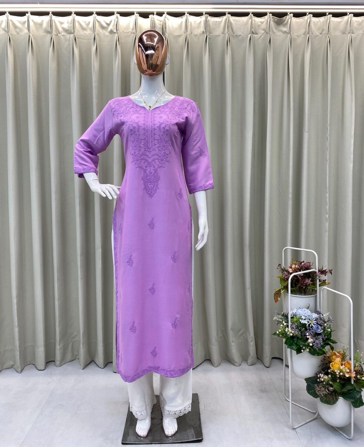 Embroidered Designer Top, Plazzo Set, Rayon Fabric, Elegant Lace Work
