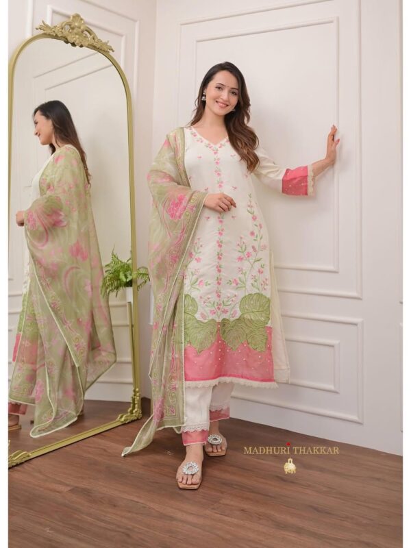 Pure Banarasi Cotton, Pakistani Suit Set, Orgenza Fabric, South Cultural Designs, 4-piece
