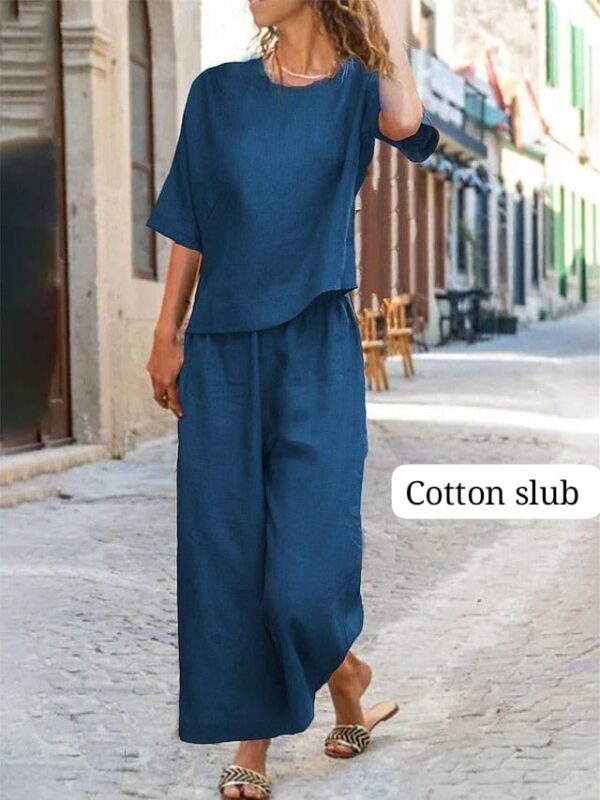 2-piece Cotton Slub Coord Set, Summer Wear, Premium Top and Plazo, Side Pocket