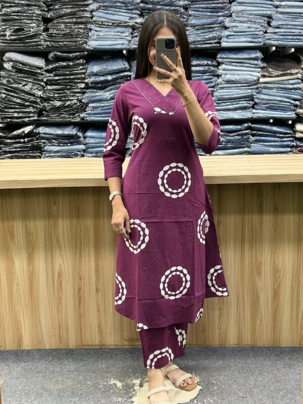 Discharge print embroidered kurta, summer colors, heavy embroidery, cotton taj gurp