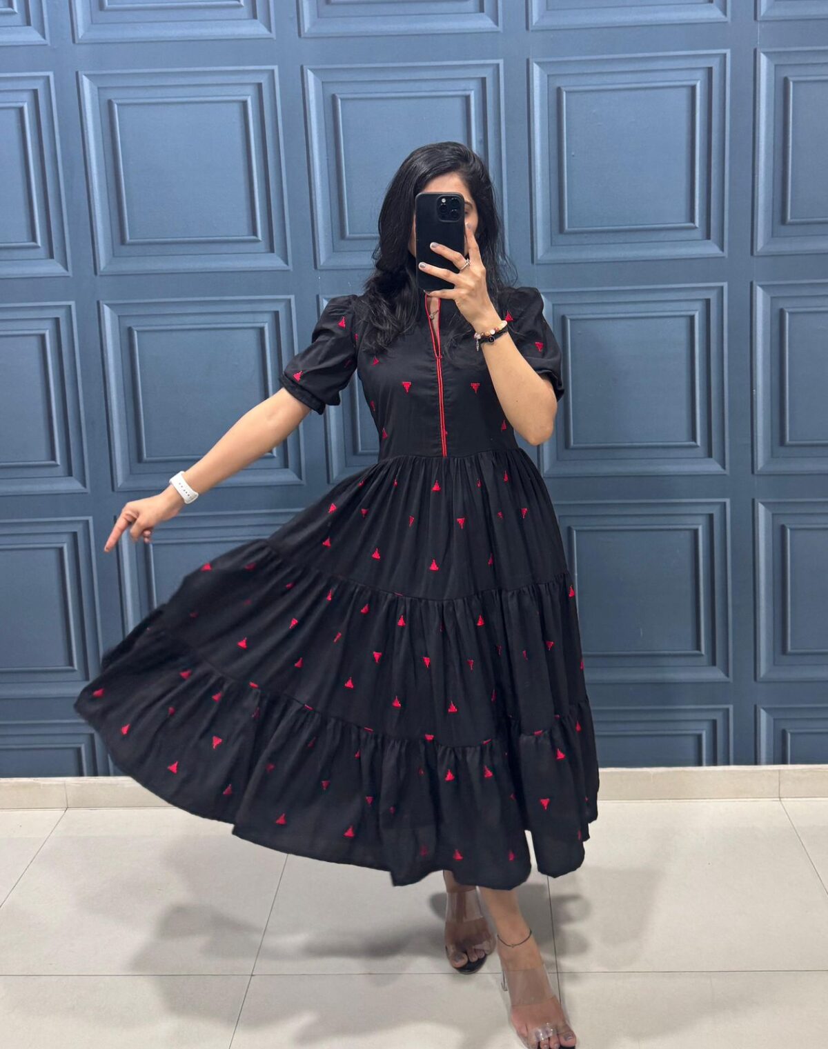 Adhyaa, Viscose Cotton, Embroidery Work, 3 Layer Pattern, Stylish Dress