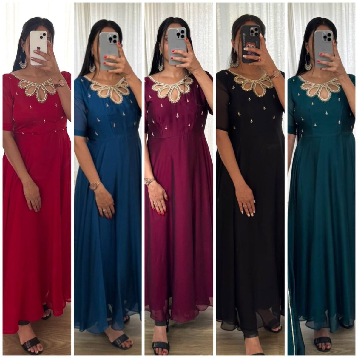 Back Rangoli Georgette Gown, Black and Maroon Red, Heavy Quality, Party Wear