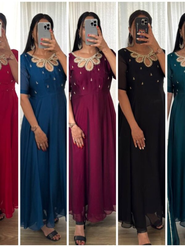 Back Rangoli Georgette Gown, Black and Maroon Red, Heavy Quality, Party Wear