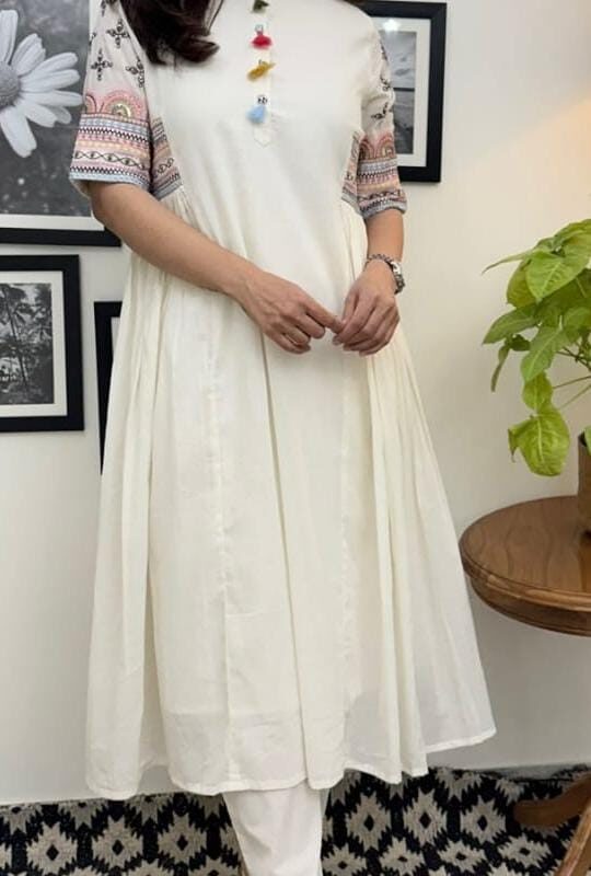 Sequined embroidery, Cotton flex, Aline kurta, Matching pant, Elegant ensemble