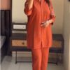 2-piece Cotton Co-ord Set, Hand Embroidery, Crochet Lace, Open Button Front, Pants with Pocket