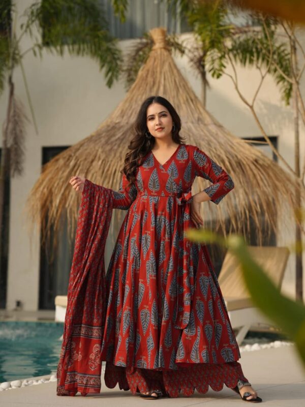 Sanganeri print, Anarkali kurta set, Cotton, Long sleeve, Dori detailing