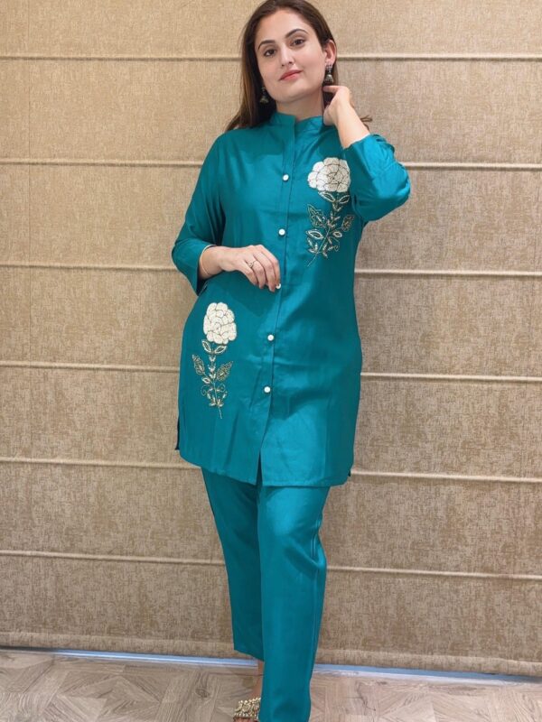 HRK Gorgeous top, matching pant set, premium pure maslin fabric, hand work