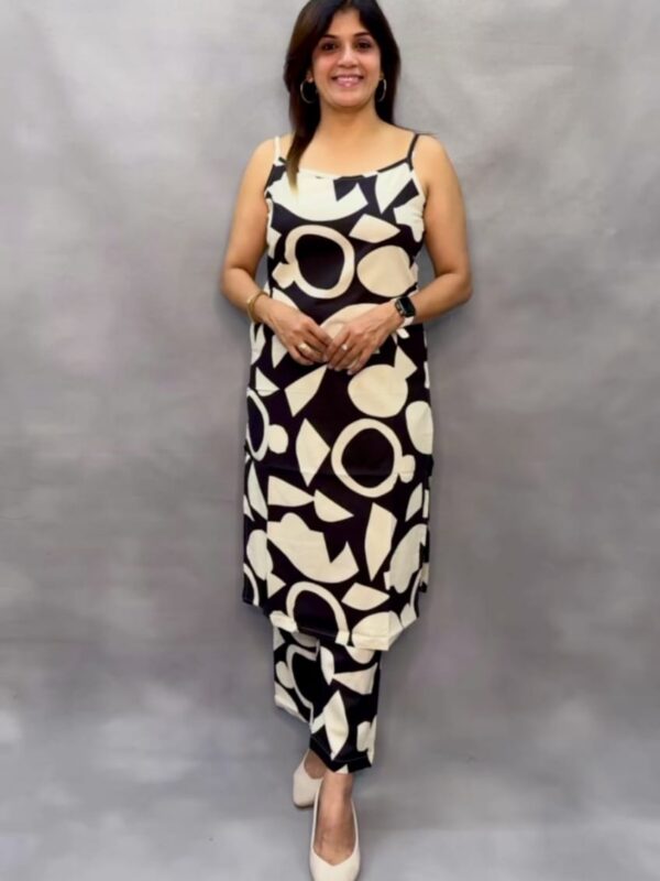 2-piece Cotton Spaghetti Kurta Pant Set, Adjustable Straps, Modern Ethnic Touch