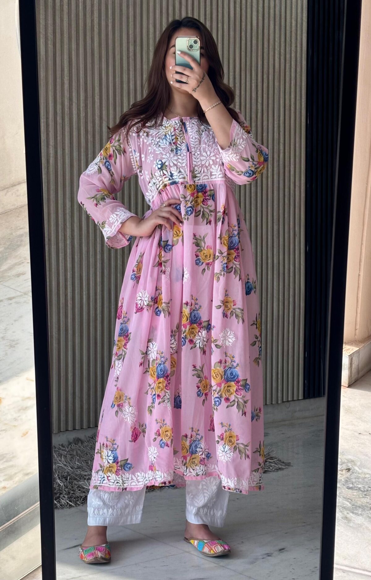 Chikankari Printed Georgette Designer Gown, Lucknowi Style, Elegant, Affordable