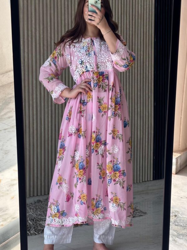Chikankari Printed Georgette Designer Gown, Lucknowi Style, Elegant, Affordable