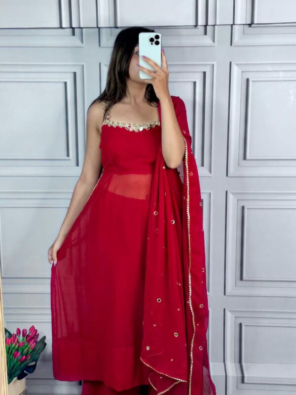 Blooming Fox Georgette, Designer Party Gown, Flared Plazo, Heavy Embroidery, Festive Wear